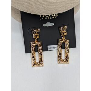 nOir Gold Hammered Chunky Rectangle Drop Earrings